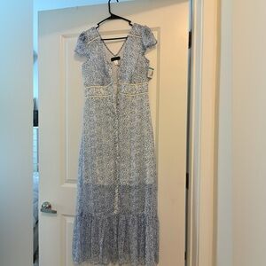 NWT White & Blue Maxi Dress Short Sleeves